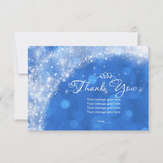 ブルー&ホワイトスパークルシンデレラありがとう サンキューカード (正面)