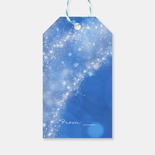 ブルー&ホワイトスパークルシンデレラウェディングパーティー ギフトタグ (裏面)