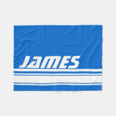 ブルー&ホワイトスポーツストライプ名前をカスタムする フリースブランケット (正面(横))
