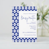 ブルー&ホワイトタイ伝統的イカットブライダルシャワー 招待状 (スタンド正面)