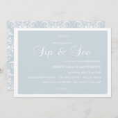 ブルー&ホワイトダマスクSipと参照招待状 招待状 (正面/裏面)