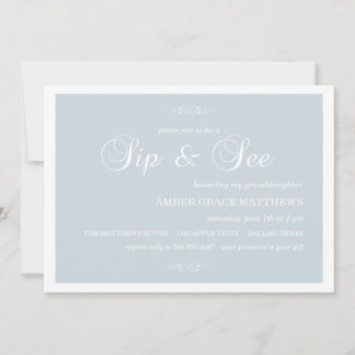 ブルー&ホワイトダマスクSipと参照招待状 招待状