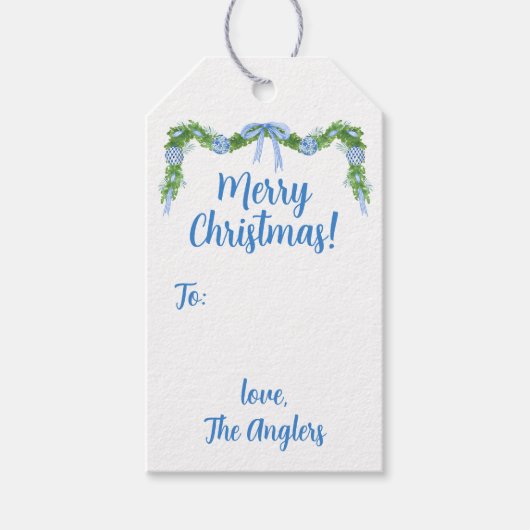 ブルー&ホワイトチャイノアイセリーガーランドホリデイ ギフトタグ (正面)