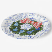 ブルー&ホワイトチャイノアイセリークリスマスリース ペーパープレート (アングル)