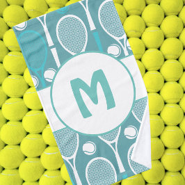 ブルー&ホワイトテニスラケットボールプレイヤー名かわいい ハンドタオル