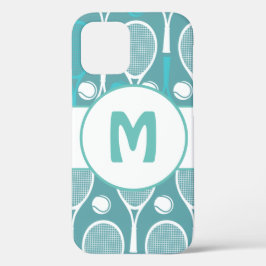 ブルー&ホワイトテニスラケットボールプレイヤー名かわいい iPhone 12ケース