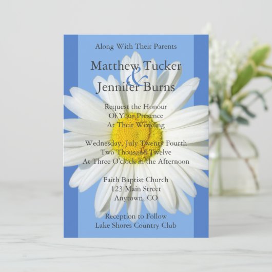 ブルー&ホワイトデイジー結婚式招待状発表 招待状 (スタンド正面)