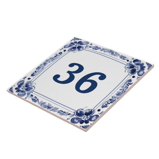 ブルー&ホワイトデルフトカスタムプレートハウスナンバー記号 タイル (側面)