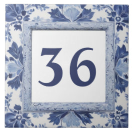 ブルー&ホワイトデルフトカスタムプレートハウスナンバー記号 タイル
