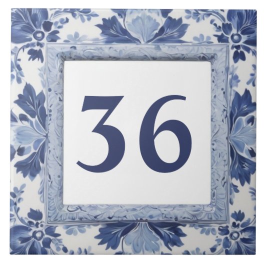 ブルー&ホワイトデルフトカスタムプレートハウスナンバー記号 タイル (正面)