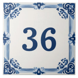 ブルー&ホワイトデルフトカスタムプレートハウスナンバー記号 タイル