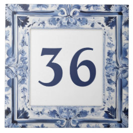 ブルー&ホワイトデルフトカスタムプレートハウスナンバー記号 タイル