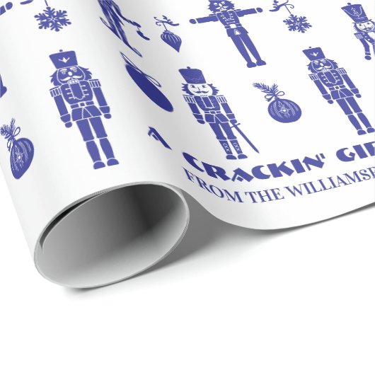 ブルー&ホワイトトレンディーくるみ割りクラッキンギフト ラッピングペーパー (ロールコーナー)