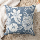 ブルー&ホワイトトロピカルフラワー装飾用クッション クッション (ブランケット)
