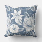 ブルー&ホワイトトロピカルフラワー装飾用クッション クッション (正面)