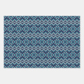 ブルー&ホワイトニットフェイクセーター雪片パターン ラッピングペーパーシート (正面3)