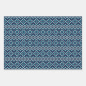 ブルー&ホワイトニットフェイクセーター雪片パターン ラッピングペーパーシート (正面2)