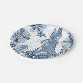 ブルー&ホワイトバニーフラワーズマッシュルームイースターウサギ ペーパープレート (アングル)