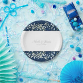 ブルー&ホワイトバビーズブレス結婚フローラプレート ペーパープレート (パーティー)