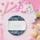 ブルー&ホワイトバビーズブレス結婚フローラプレート ペーパープレート (パーティー)