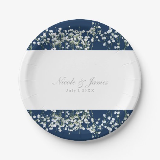ブルー&ホワイトバビーズブレス結婚フローラプレート ペーパープレート (正面)