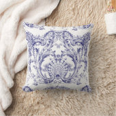 ブルー&ホワイトバロック・ロココパターン クッション (ブランケット)
