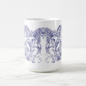 ブルー&ホワイトバロックRococoカルトゥーシュのフリーズ コーヒーマグカップ (中央)