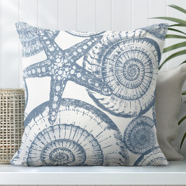 ブルー&ホワイトヒトデ装飾用クッション クッション