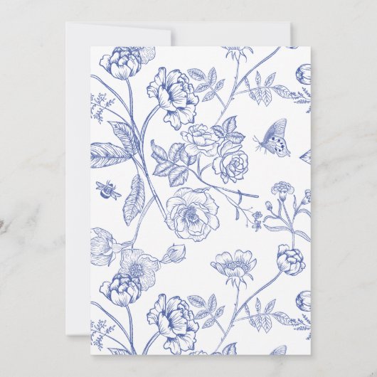 ブルー&ホワイトビクトリアン100thバースデーパーティーフローラ 招待状 (裏面)