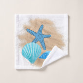 ブルー＆ホワイトビーチデザイントワルセット バスタオルセット (ウォッシュタオル)