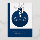 ブルー&ホワイトフォイルアクセントのビジネスホリデーカード 箔招待状 (正面)