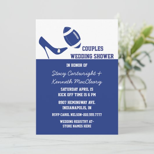ブルー&ホワイトフットボールテーマウェディングシャワー 招待状 (スタンド正面)