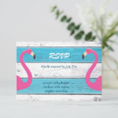 ブルー&ホワイトフラミンゴウェディングRSVP 出欠カード (スタンド正面)