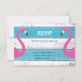 ブルー&ホワイトフラミンゴウェディングRSVP 出欠カード