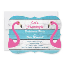 ブルー&ホワイトフラミンゴバチェロレッテ招待状
