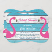 ブルー&ホワイトフラミンゴブライダルシャワー招待 招待状 (正面/裏面)