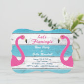 ブルー&ホワイトフラミンゴヘンスパーティー招待状 招待状 (スタンド正面)