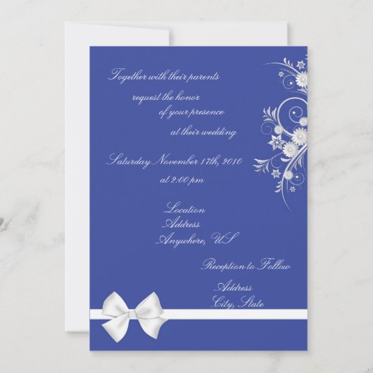 ブルー&ホワイトフラワーハート結婚ズフォト招待状 招待状 (裏面)