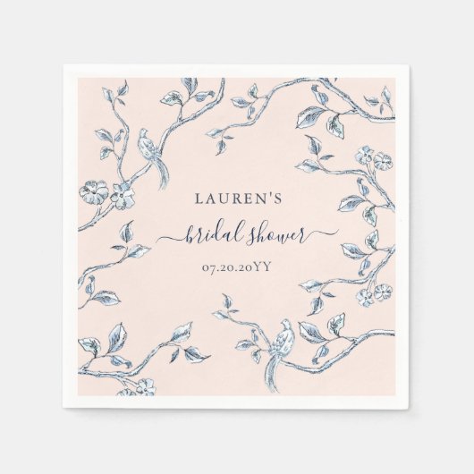 ブルー&ホワイトフランスのトイルオンピンクブライダルシャワー スタンダードカクテルナプキン (正面)