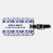 ブルー&ホワイトフローラダマスク ラゲッジタグ (正面横)