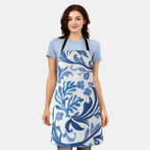 ブルー&ホワイトフローラデザイン | 中華料理パターン エプロン (着用した状態)