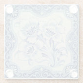 ブルー&ホワイトフローラビクトリアンマジョリカアンティーク ガラスコースター (裏面)