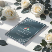 ブルー&ホワイトフローララブバード結婚ズゲストブック ノートブック