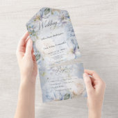 ブルー&ホワイトフローラロ素朴マンチディナー オールインワン招待状 (貼ってはがせる)