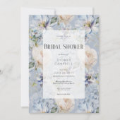 ブルー&ホワイトフローラロ素朴ンマンブライダルシャワー 招待状 (正面)