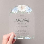 ブルー&ホワイトフローラ水彩第90回バースデーパーティー アクリル招待状 (インサイチュ (ポータブル))