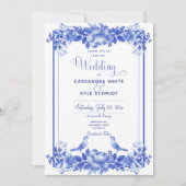 ブルー&ホワイトフローラ磁器招待状 招待状 (正面)