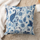 ブルー&ホワイトペイズリー装飾用クッション クッション (ブランケット)