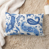 ブルー&ホワイトペイズリー装飾用クッション ランバークッション (ブランケット)