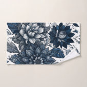 ブルー&ホワイトボヘミアンフローラプリント バスタオルセット (ハンドタオル)